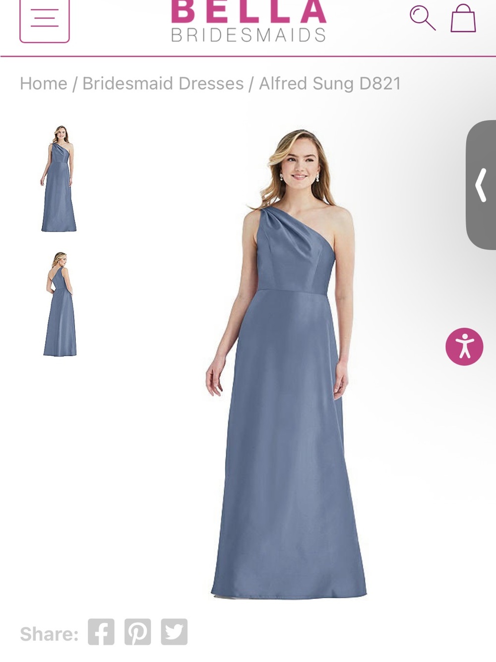 ALFRED SUNG One-Shoulder Slate Blue Bridesmaid Gown